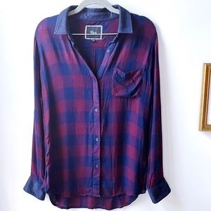 Rails button up with suede cuffs and collar